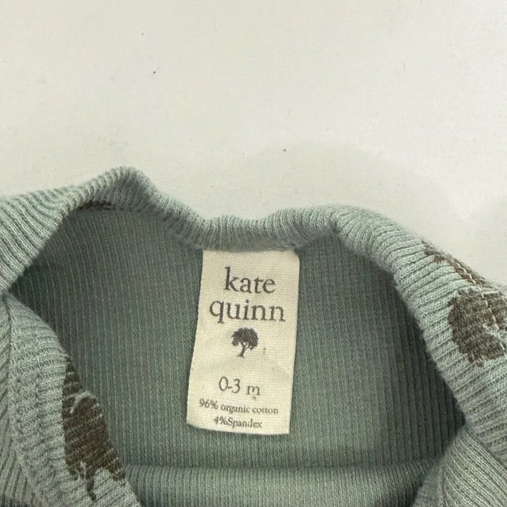 Kate Quinn Baby Squirrel Print Ribbed Organic Cotton Bodysuit Blue 0-3M Long Slv